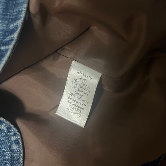 Vintage Boho Coldwater Creek Gold Embroidered Denim Jacket Size 2X - Picture 7 of 8